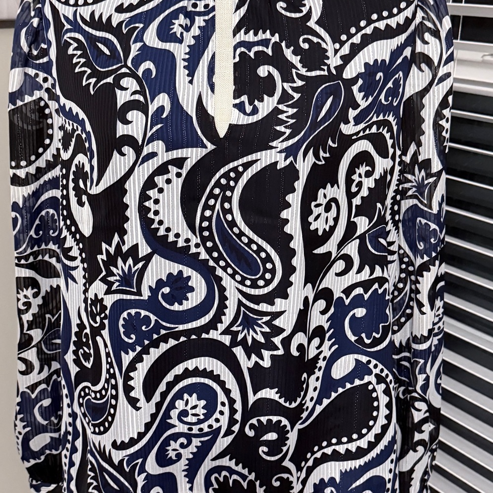 LOFT Black and White Paisley Blouse